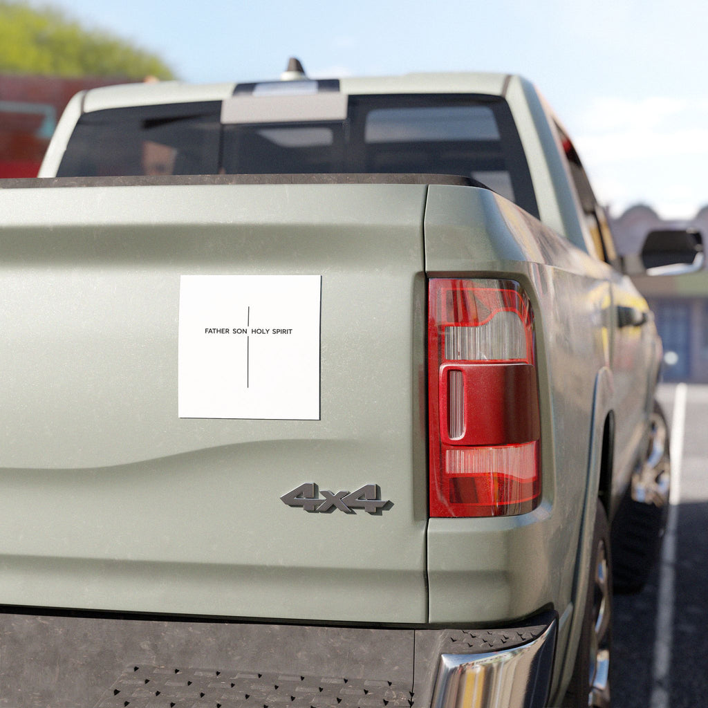 Christian Cross Car Magnet — "Father Son Holy Spirit" Religious Vehicle Decal