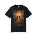 Cross on Sunrise Path T-shirt | Matthew 7:14 Scripture Design