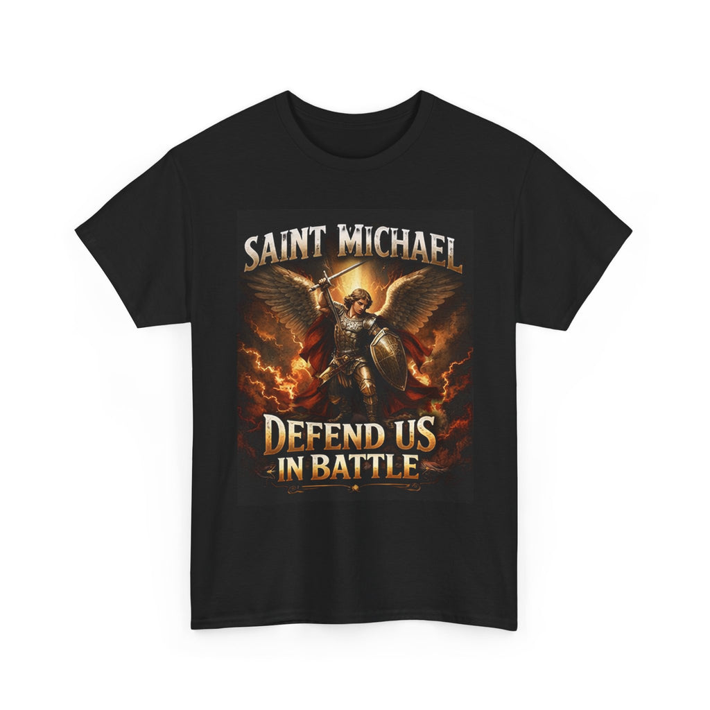 Saint Michael T-Shirt - "Defend Us in Battle" Religious Warrior Tee