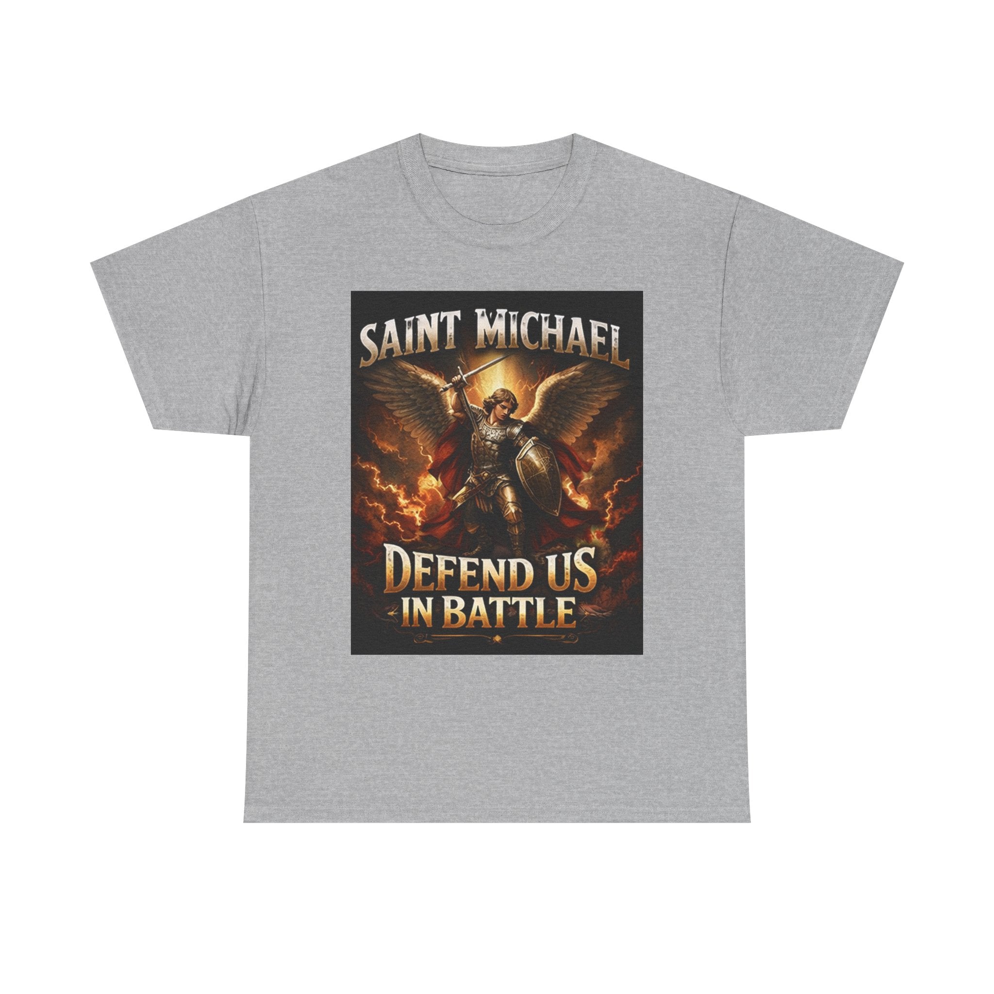 Saint Michael T-Shirt - "Defend Us in Battle" Religious Warrior Tee