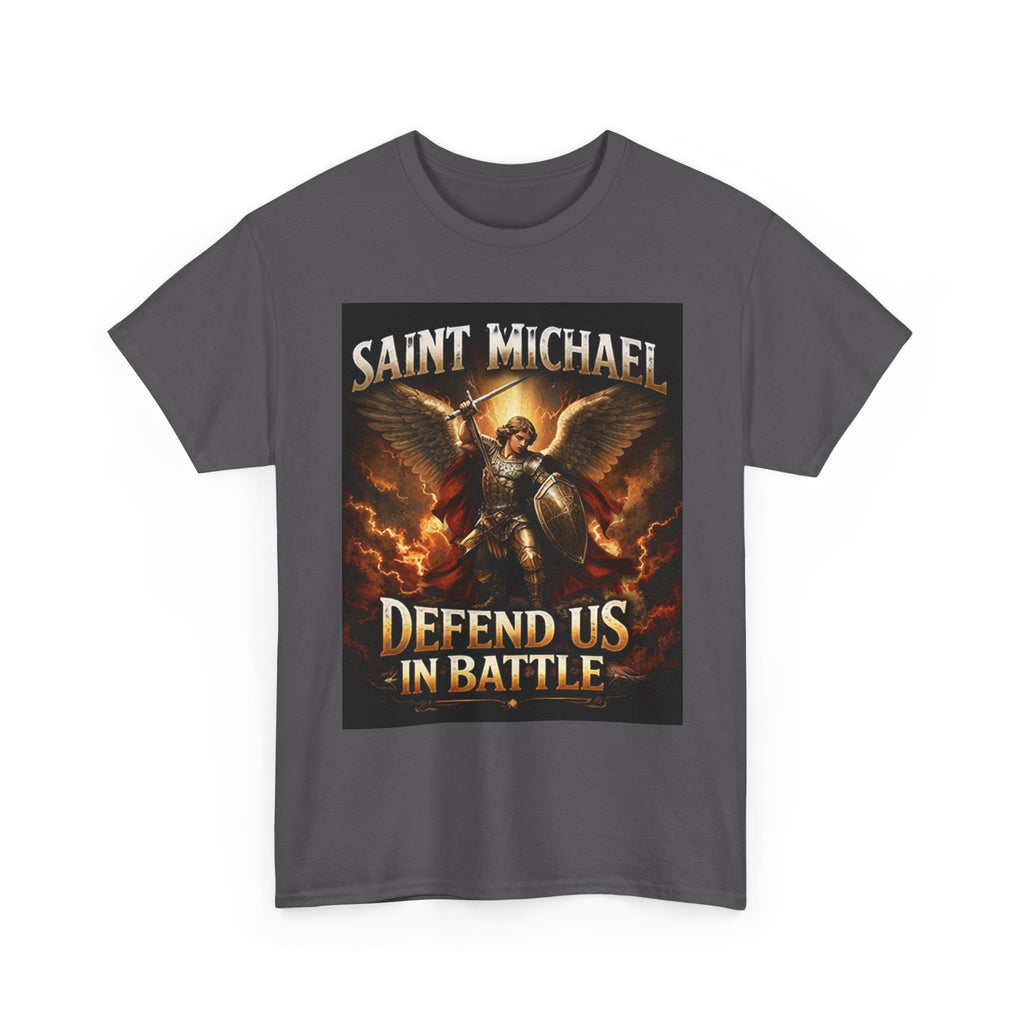 Saint Michael T-Shirt - "Defend Us in Battle" Religious Warrior Tee