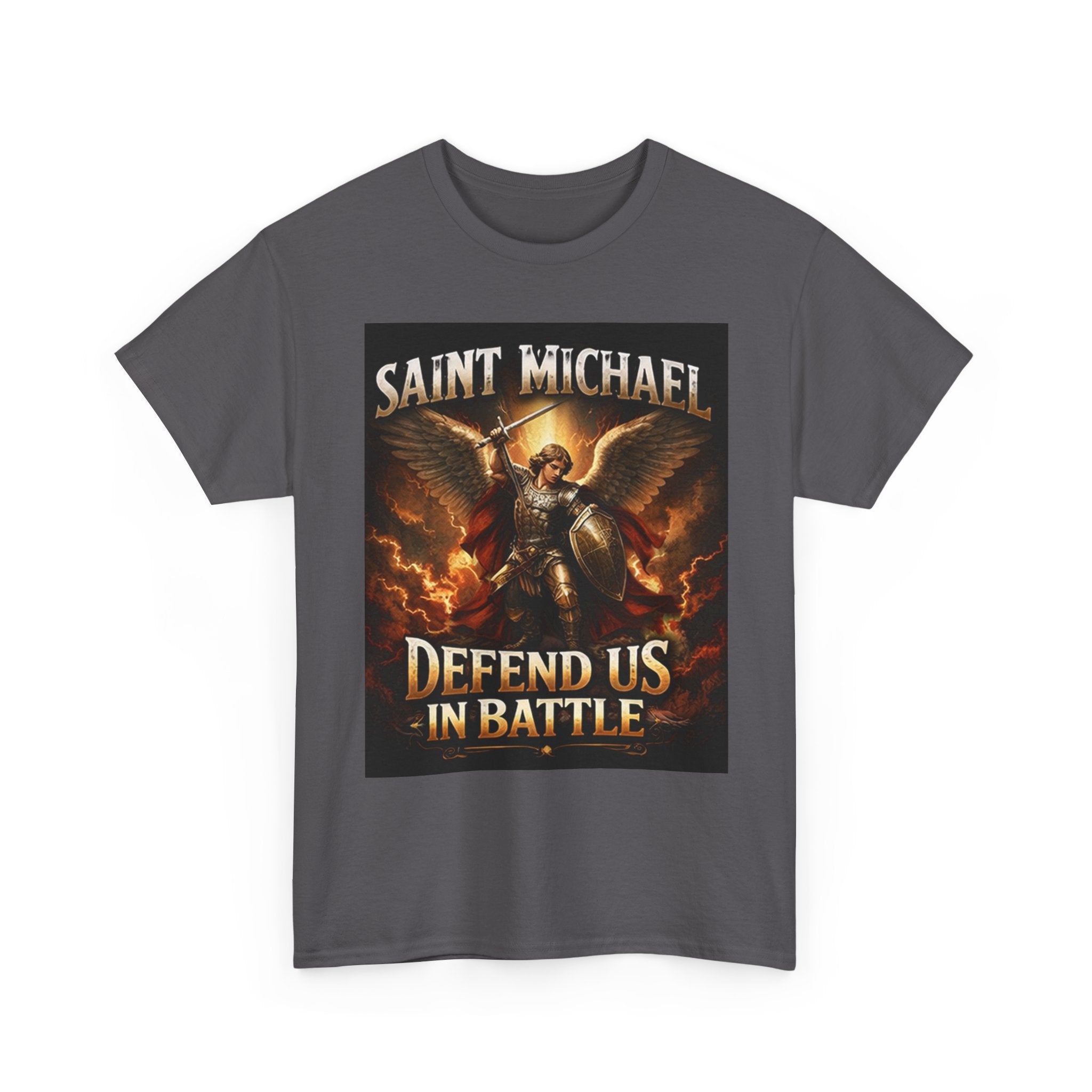 Saint Michael T-Shirt - "Defend Us in Battle" Religious Warrior Tee