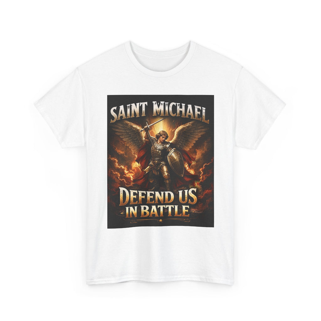 Saint Michael T-Shirt - "Defend Us in Battle" Religious Warrior Tee
