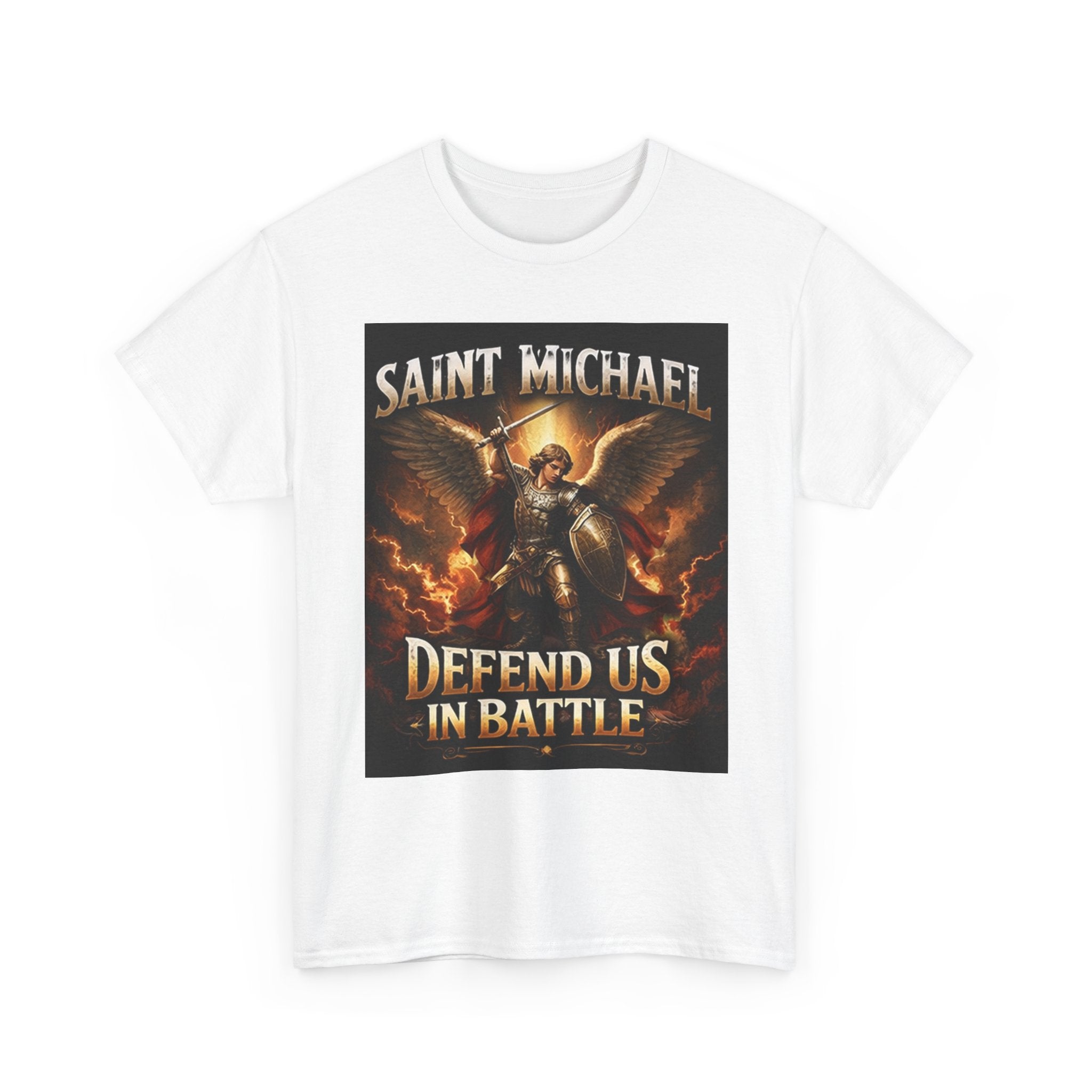 Saint Michael T-Shirt - "Defend Us in Battle" Religious Warrior Tee