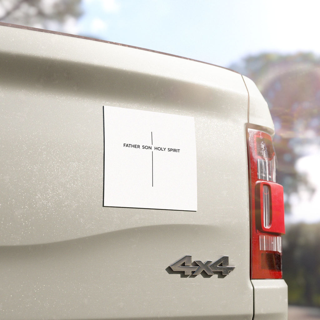Christian Cross Car Magnet — "Father Son Holy Spirit" Religious Vehicle Decal
