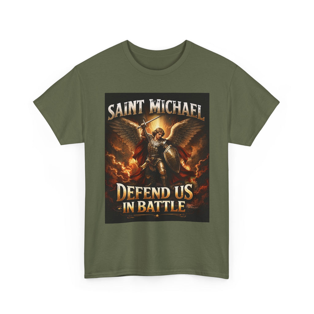 Saint Michael T-Shirt - "Defend Us in Battle" Religious Warrior Tee