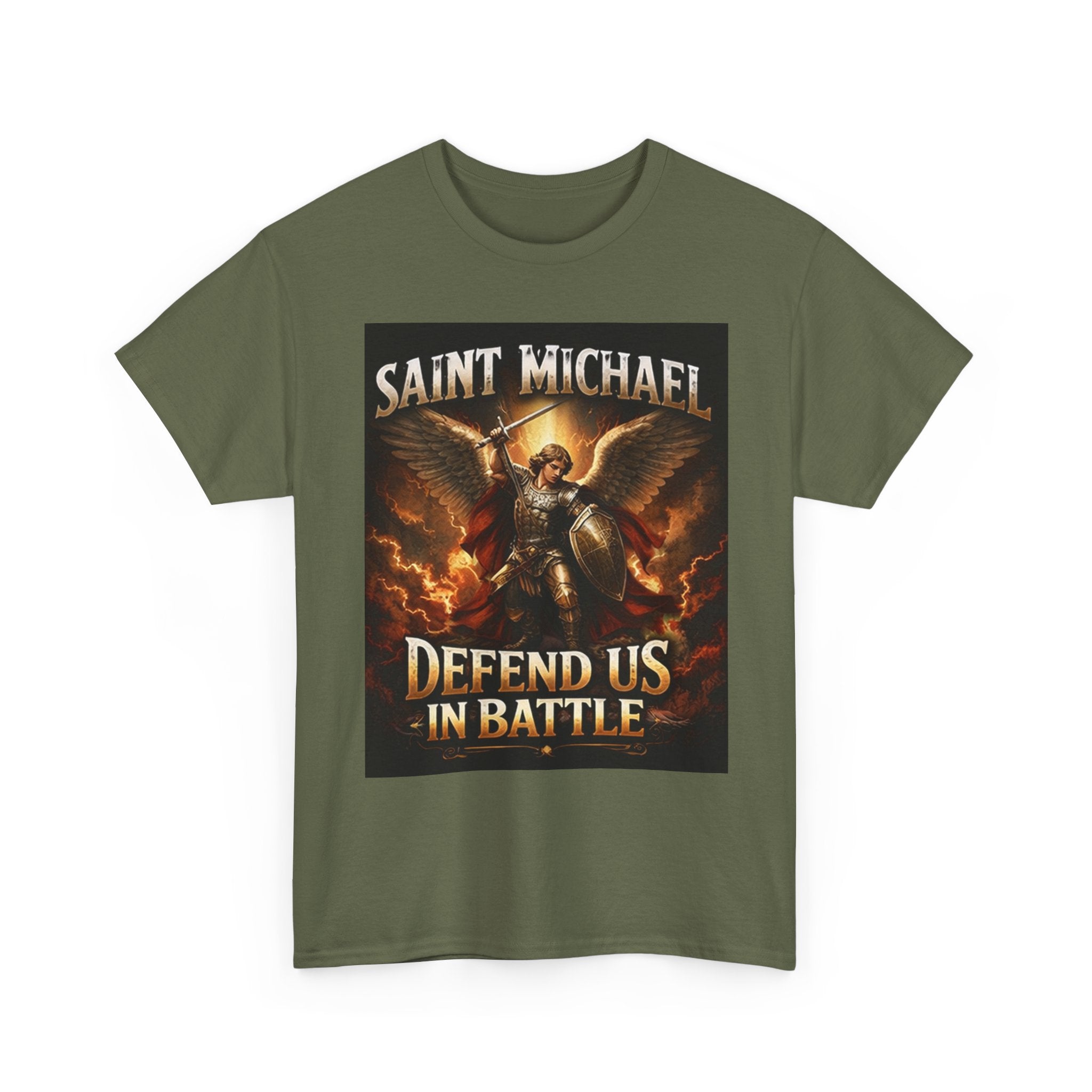 Saint Michael T-Shirt - "Defend Us in Battle" Religious Warrior Tee