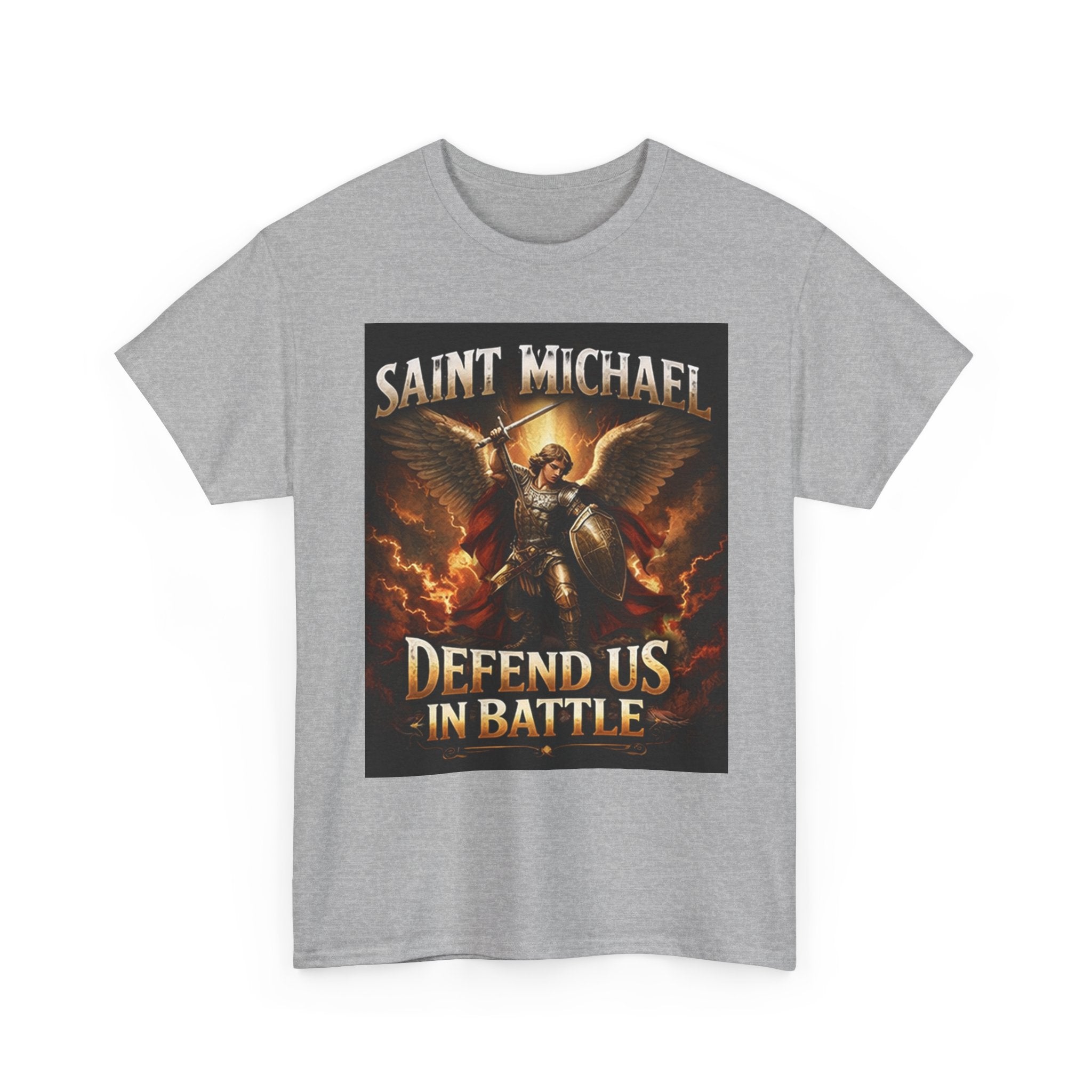 Saint Michael T-Shirt - "Defend Us in Battle" Religious Warrior Tee