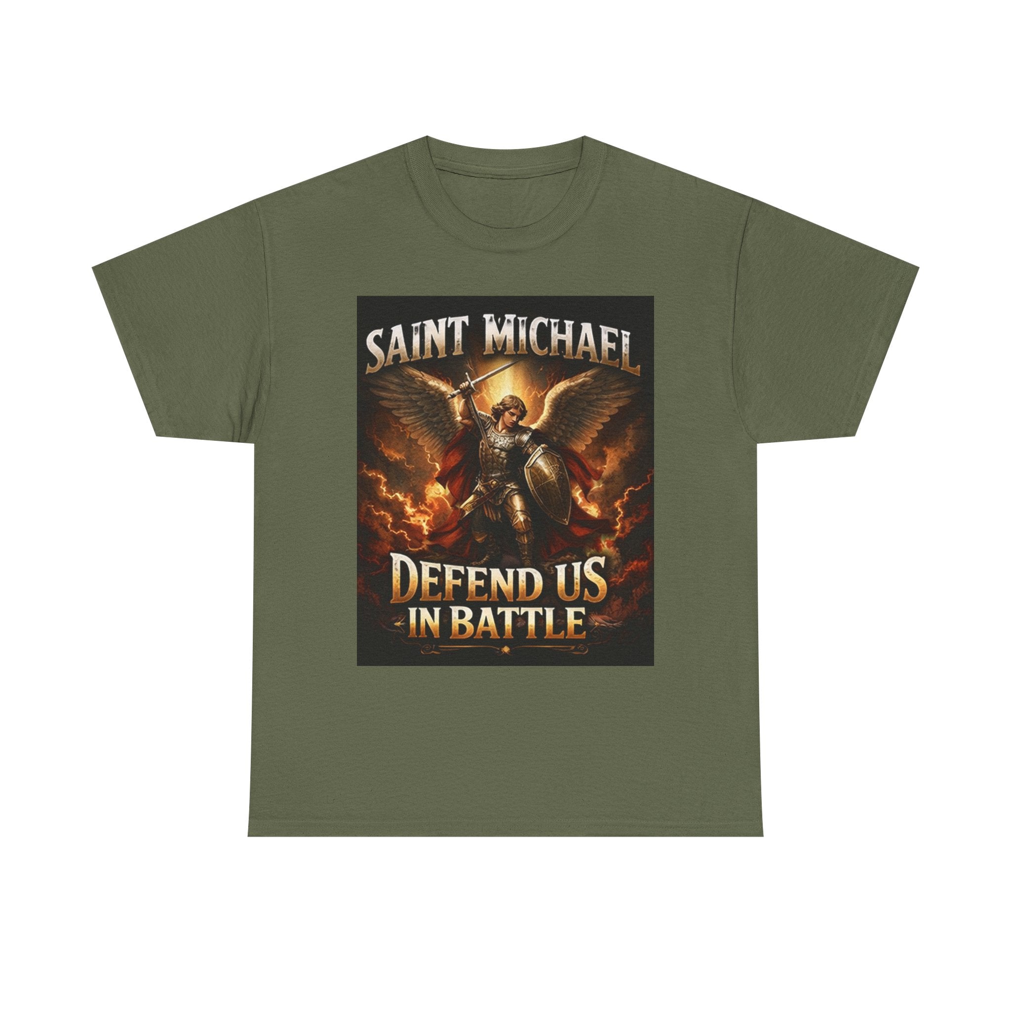 Saint Michael T-Shirt - "Defend Us in Battle" Religious Warrior Tee