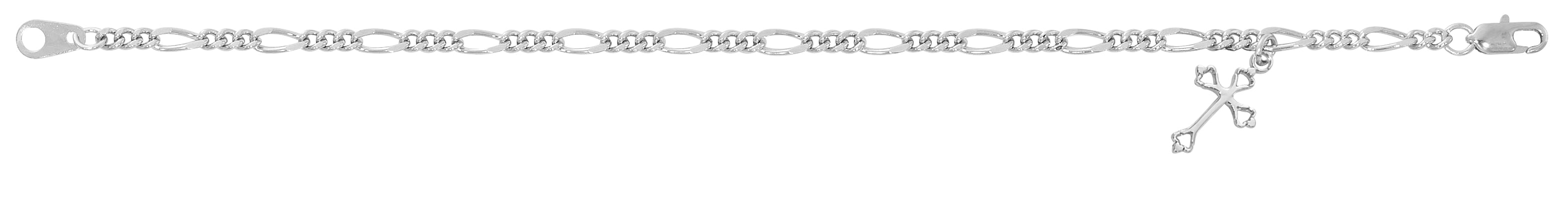 "7.5"" SILVER TONE FIGARO CROSS BRACELET DELUXE BOXED "