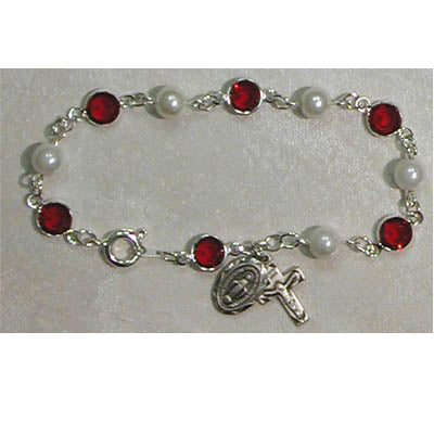 7.5in Red Crystal Rosary Bracelet Boxed