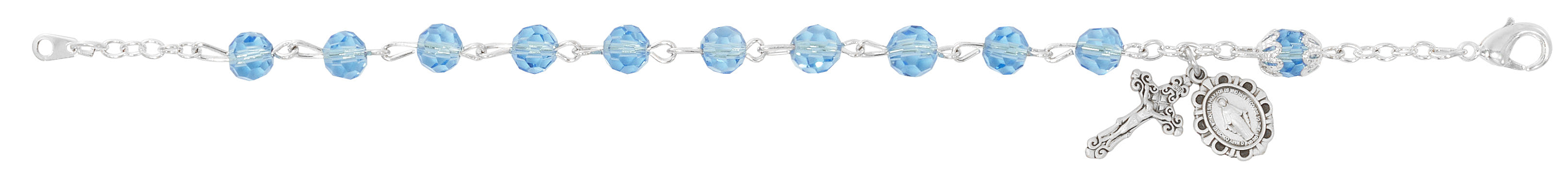 Sterling Silver light Blue Rosary Bracelet boxed