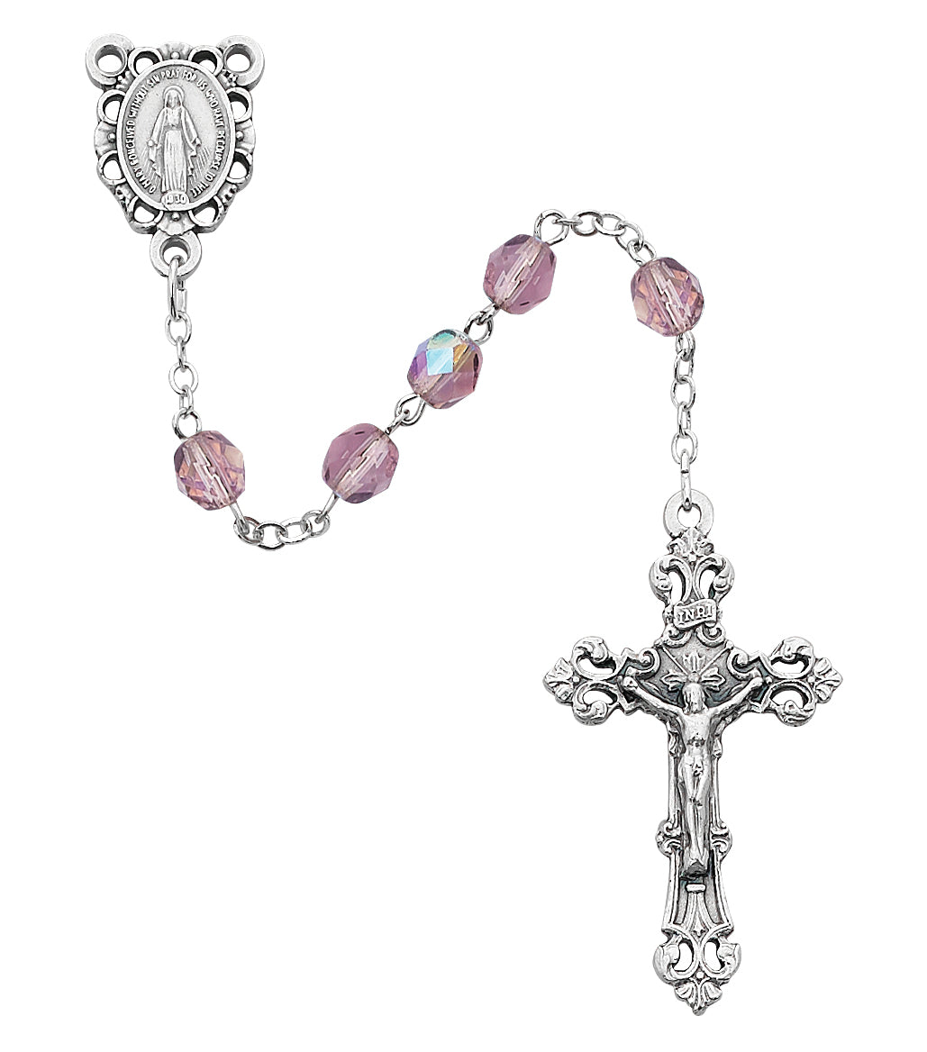 Light Lavender Glass June Rosary Boxed
