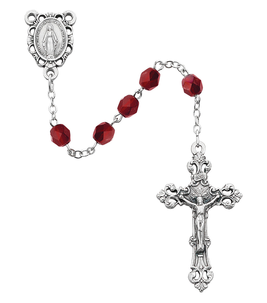 Dark Red Glass January Rosary Boxed