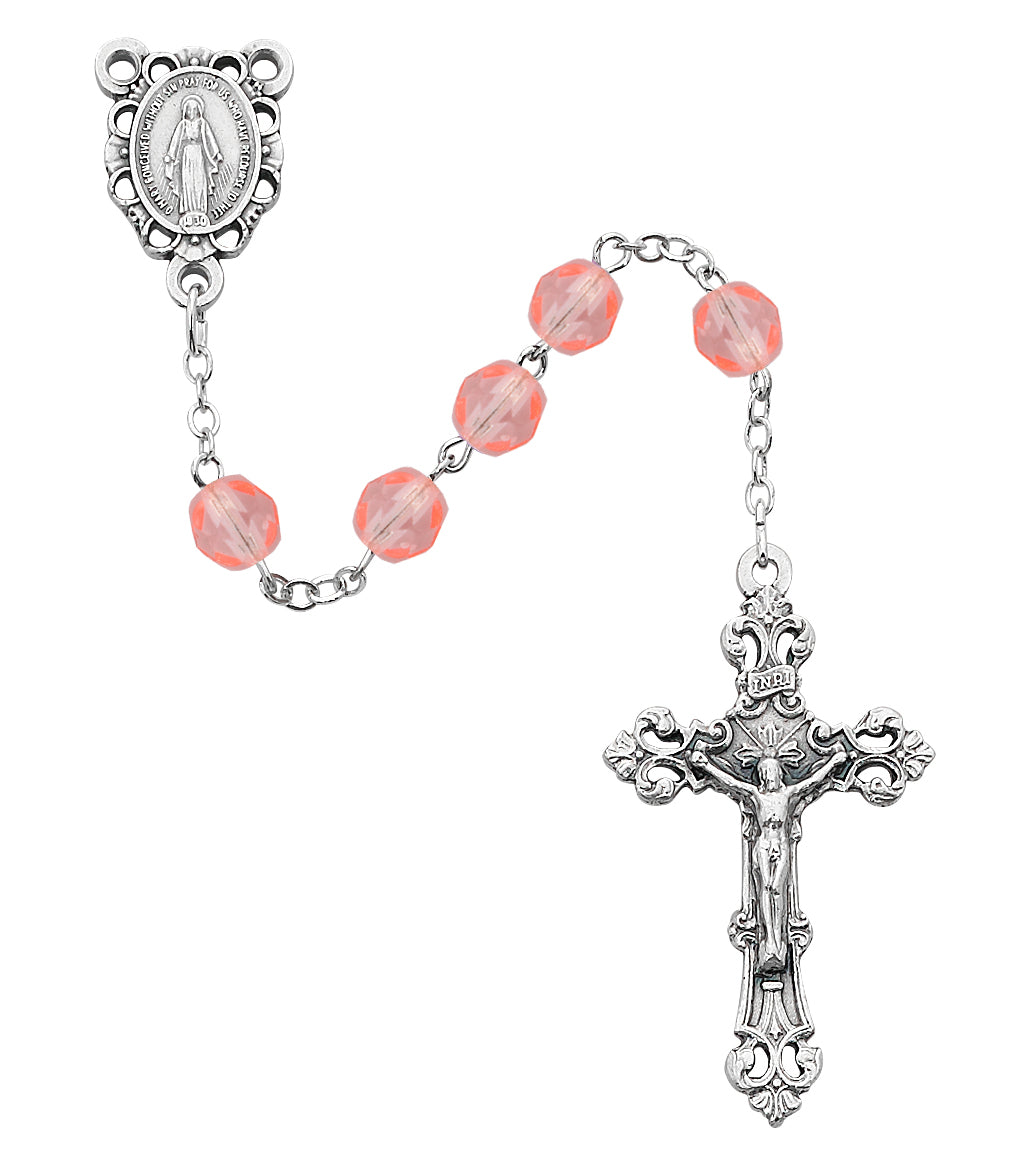 Pink Glass October Rosary Boxed