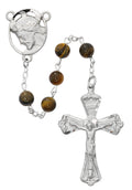 Tiger Eye Head of Christ Rosary Boxed